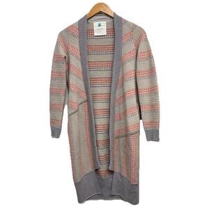 Anthropologie Sparrow Open Cardigan Sweater Duster Gray Taupe Striped Pockets S